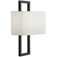 Modena Modern Art Deco Wall Sconce Lighting Black Hardwired 15 1/2" High Fixture Silvery Faux Silk Half Rectangular for Bedroom Bathroom Bedside Livin