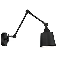 Mendes Modern Industrial Swing Arm Adjustable Wall Mounted Lamp Black Metal Hardwired Down Light Fixture for Bedroom Bedside House Reading Living Room