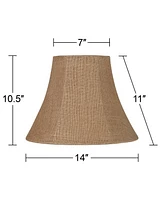 Set of 2 Bell Lamp Shades Natural Burlap Medium 7" Top x 14" Bottom x 10.5" High Spider with Replacement Harp and Finial Fitting - Springcrest