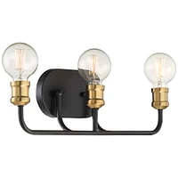 Possini Euro Design Aras Modern Industrial Wall Light Black Brass Gold Metal Hardwired 20" 3-Light Fixture Curving Arm for Bedroom Bedside Bathroom Va