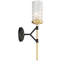 Darin Mid Century Modern Wall Light Sconce Black Brass Hardwired 4 1/2" Wide Fixture Faceted Cylindrical Glass Shade Bedroom Bathroom Bedside Living R