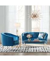 Aloise Mid Century Modern Glam Luxury Table Lamp 27.5" Tall Brass Metal Clear Glass Tube White Drum Shade Decor for Living Room Bedroom House Bedside