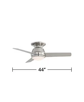 Casa Vieja 44" Marbella Breeze Modern Low Profile Hugger Indoor Ceiling Fan with Light Led Remote Control Brushed Nickel Opal Glass for House Bedroom