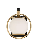Carlyn Modern Art Deco Wall Light Sconce Warm Brass Black Hardwired 9 1/2" High Fixture Milky White Globe Glass Bedroom Bathroom Bedside Living Room H