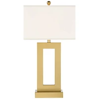 Marshall Modern Glam Luxury Table Lamp 30" Tall Gold Metal Open Base Oatmeal Rectangular Shade Decor for Living Room Bedroom House Bedside Nightstand