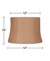 Natural Burlap Medium Drum Lamp Shade 12" Top x 14" Bottom x 10" High (Spider) Replacement with Harp and Finial - Springcrest
