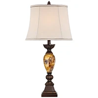 Mulholland Traditional Table Lamp 30" Tall Brown Gold Faux Marble Aged Bronze Off-White Fabric Oval Shade Decor for Bedroom Living Bedside Nightstand