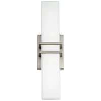 Exeter Modern Art Deco Wall Mount Light Led Brushed Nickel Silver Metal 17" Wide Vanity Fixture Rectangular Silk Screened Glass Shade Decor for Bathro