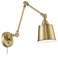 360 Lighting Mendes Modern Swing Arm Adjustable Wall Lamps Set of 2 Antique Brass Plug-In Light Fixture Up Down Metal Shade for Bedroom Bedside House