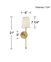 Elena Modern Wall Sconce Lighting Warm Brass Gold Metal Hardwired 21" High Fixture Cream Linen Shade Decor for Bedroom Bedside Living Room Home Hallwa