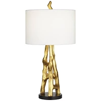 Organic Sculpture 29" Tall Modern Glam Luxury End Table Lamp Gold Finish Single Fabric White Shade Living Room Bedroom Bedside Nightstand House Office