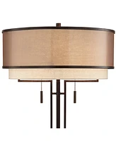 Andes Modern Industrial Table Lamp 27 1/2" Tall Oil Rubbed Bronze Brown Metal Stacked Double Fabric Drum Shade for Bedroom Living Room House Home Beds