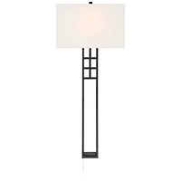 Ventano Modern Wall Lamp Matte Black Metal Plug-In 16" White Linen Rectangular Shade for Bedroom Living Room Home Hallway Dining Kitchen House