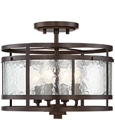 Franklin Iron Works ElWood Finish Rustic Industrial Ceiling Light Semi-Flush Mount Fixture Oil Rubbed Bronze 13 1/4" Wide Water Glass Drum for House B