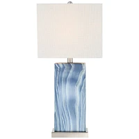 Connie Modern Table Lamps 25" Tall Set of 2 with Usb Charging Ports Blue Faux Marble White Rectangular Shade for Bedroom Living Room House Desk Bedsid