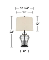 360 Lighting Hudson Rustic Coastal Nautical Table Lamps 23" High Set of 2 Dark Bronze Clear Blown Glass Gourd Burlap Fabric Drum Shade for Living Room