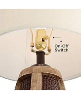 John Timberland Parker Rustic Farmhouse Table Lamps 28.5" Tall Set of 2 with Usb Port Hammered Oil Rubbed Bronze Wood Accents Oatmeal Tapered Drum Sha