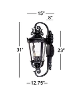 Casa Marseille European Outdoor Wall Light Fixture Textured Black Scroll Arm 31" Clear Hammered Glass for Exterior House Porch Patio Outside Deck Gara