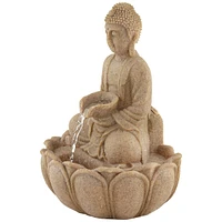 Calm Buddha Zen Outdoor Water Fountain with Light Led 14" High Faux Sandstone Resin Meditation Decor for Garden Patio Yard Home Lawn Porch House Relax