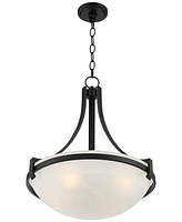 Regency Hill Marmelized Black Metal Pendant Chandelier 20" Wide Modern Marbleized Glass Bowl Shade Fixture for Dining Room House Foyer Entryway Kitche