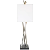 Modern Table Lamp 30" Tall Brushed Nickel Silver Open Asymmetry Metal White Linen Rectangular Box Shade for Bedroom Living Room House Home Bedside Nig