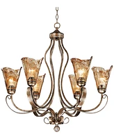 Franklin Iron Works Amber Scroll Golden Bronze Silver Large Chandelier 31 1/2" Wide Rustic Art Glass 6-Light Fixture for Dining Room House Foyer Entry