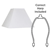 White Linen Large Square Lamp Shade 7" Top x 17" Bottom x 13" Slant x 12" High (Spider) Replacement with Harp and Finial - Springcrest