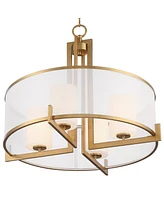 Persephone Antique Brass Finish Pendant Chandelier 24" Wide Modern Glam Organza Glass Shade 4-Light Fixture for Dining Room House Bedroom Kitchen Isla