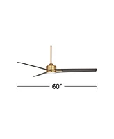 60" Monte Largo Mid Century Modern 3 Blade Large Indoor Ceiling Fan with Light Led Remote Control Soft Brass Black for House Bedroom Living Room Home