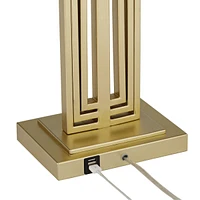 Sonia Modern Table Lamps 29 1/2" Tall Set of 2 with Dual Usb Charging Ports Gold Metal White Rectangular Shade for Bedroom Living Room House Bedside N