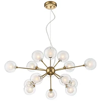 Spheres Antique Brass Sputnik Pendant Chandelier 30" Wide Mid-Century Modern Clear Outer Frosted Inner Glass 15-Light Fixture Dining Room House Foyer