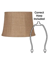 Natural Burlap Medium Drum Lamp Shade 13" Top x 16" Bottom x 11" Slant x 10.75" High (Spider) Replacement with Harp and Finial - Spring crest