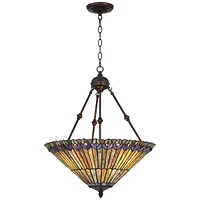 Robert Louis Tiffany Peacock Glass Bronze Tiffany Style Pendant Chandelier 20" Wide Stained Glass 3-Light Fixture for Dining Room House Foyer Entryway