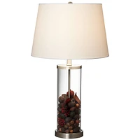 Modern Coastal Table Lamp Fillable 26.25" High Clear Glass Cylinder Brushed Nickel Metal White Drum Shade Decor for Living Room Bedroom Beach House Be