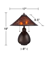 Nell Art Deco Tiffany Style Small Accent Table Lamp 19" High Bronze Brown Antique Pottery Ceramic Natural Mica Shade Decor for Bedroom House Bedside N