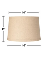 Burlap Medium Drum Lamp Shade 14" Top x 16" Bottom x 11" High (Spider) Replacement with Harp and Finial - Spring crest