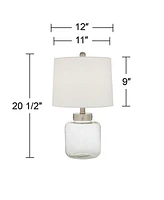 Nautical Coastal Accent Table Lamp Fillable 20.5" High Clear Glass Sea Shells Off White Linen Fabric Drum Shade for Living Room Bedroom Beach House Be