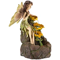 Garden Fairy with Sunflowers Outdoor Floor Cascading Water Fountain 26" High with Led Light for Garden Patio Backyard Deck Home Lawn Porch House Relax