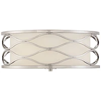 Possini Euro Design Austen Modern Ceiling Light Flush Mount Fixture 16" Wide Brushed Nickel Wavy Frame White Fabric Drum Shade for Bedroom Kitchen Liv