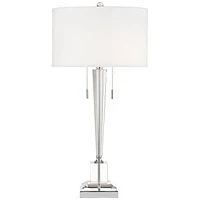Renee Modern Art Deco Table Lamp 30 1/2" Tall Clear Crystal Glass Tapered Column White Drum Shade for Bedroom Living Room House Bedside Nightstand Hom