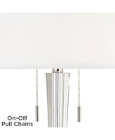 Renee Modern Art Deco Table Lamp 30 1/2" Tall Clear Crystal Glass Tapered Column White Drum Shade for Bedroom Living Room House Bedside Nightstand Hom