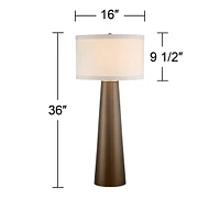 Karen Modern Table Lamp 36" Tall Dark Gold Tapered Glass Column Off White Fabric Drum Shade Decor for Living Room Bedroom House Bedside Nightstand Hom