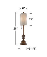 Bertie Traditional Style Buffet Table Lamps 28" Tall Skinny Set of 2 Warm Brown Wood Tone Fabric Drum Shade Decor for Living Room Bedroom House Bedsid