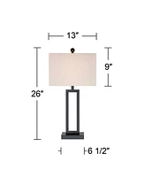 Aston 26" High Open Rectangle Modern Table Lamp Black Finish Metal Single Fabric Off-White Shade Living Room Bedroom Bedside Nightstand House Office H