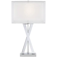 Proxima Modern Table Lamp 28" Tall Chrome Silver Crisscrossing Metal Sheer Outer White Inner Rectangular Shade for Bedroom Living Room House Bedside N