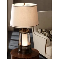 Hugh Industrial Rustic Table Lamp 26" High with Led Nightlight Bronze Metal Seeded Glass Off White Drum Shade for Bedroom Living Room House Home Bedsi