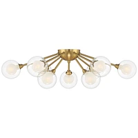 Possini Euro Design Spheres Modern Sputnik Ceiling Light Flush-Mount Fixture 28" Wide Warm Brass Gold 9-Light Led Clear Outer Frosted Inner Glass for