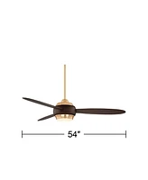 Casa Vieja 54" Lynx Modern 3 Blade Indoor Ceiling Fan with Dimmable Led Light Remote Bronze Soft Brass Frosted Opal Glass for Living Kitchen House Bed