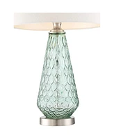 Julia Modern Coastal Table Lamp 26.5" High Textured Seafoam Green Glass Brushed Nickel Silver Off-White Drum Shade for Living Room Bedroom Beach House