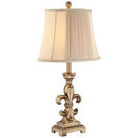 Louis Traditional French Fleur-de-Lis Table Lamps 25.75" High Set of 2 Antique Gold Ivory White Pleated Bell Shade Decor for Living Room Bedroom House
